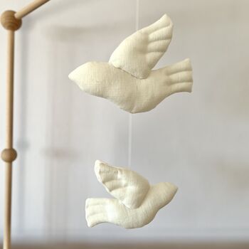 Linen Flying Birds Mobile Neutral Nursery Decor, 6 of 6