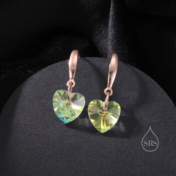 Colour Changing Green Cz Heart Drop Dangle Earrings, 6 of 9