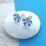 Blue Enamel And Crystal Flower Earings, thumbnail 1 of 2