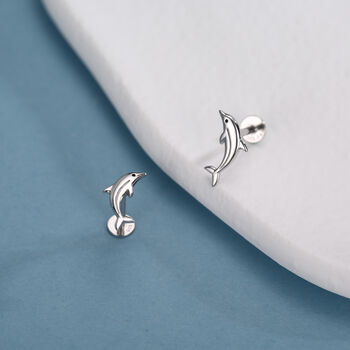Sterling Silver Dolphin 16 G Flat Back Earrings, 3 of 11