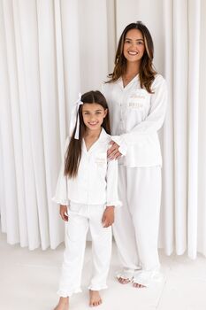 Bridal Embroidered Flower Girl/ Bridesmaid Satin Kid's Pyjamas, 2 of 8