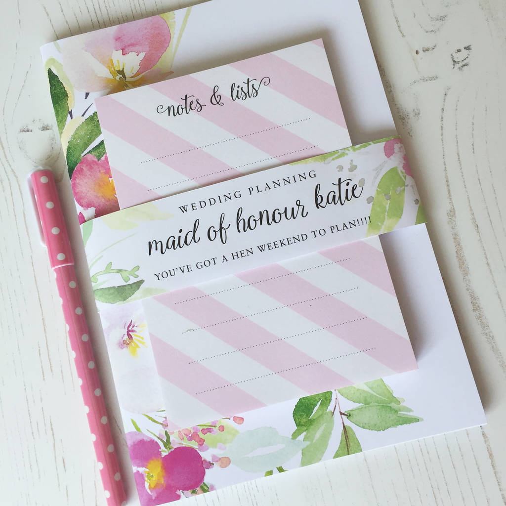 Maid Of Honour Personalised Notebook Set By Little Cherub Design