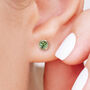 Yellow Gold Plated August Peridot Birthstone Stud Earrings, thumbnail 2 of 8