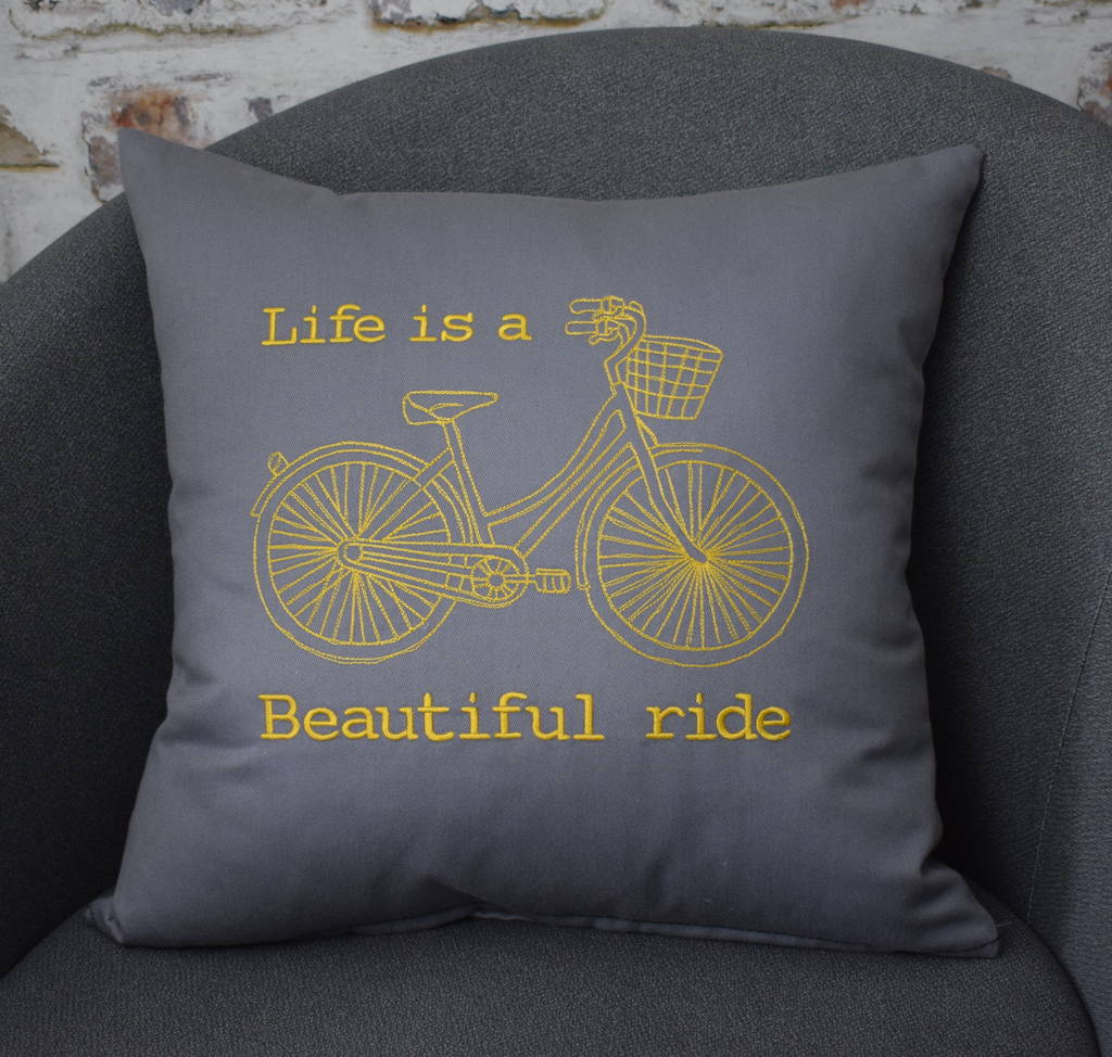 life is a ride embroidered bike cushion by iredale towers designs ...