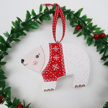 Polar Bear In Festive Jumper Christmas Tree Decoration, 2 of 8