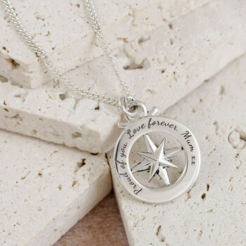 Travel Safe Outline Compass Personalised Necklace, 9 of 12