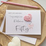 Personalised Pink Crochet Heart Sister 50th Birthday Card, thumbnail 2 of 2