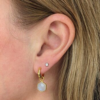 The Hexagon Moonstone Gold Plated Gemstone Earrings, 2 of 7