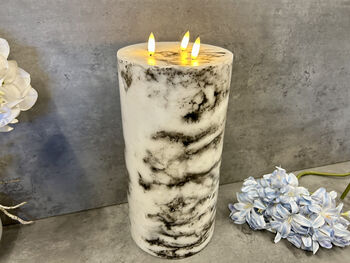 30cm Xl Marbled Grey LED Pillar Candle – Real Wax, 4 of 12