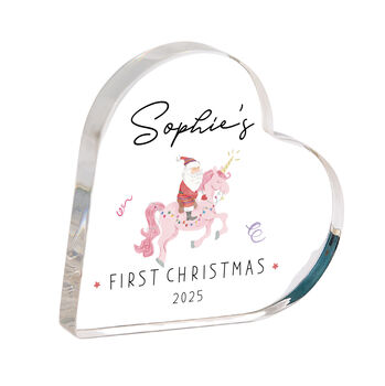 Personalised Baby’s First Christmas Heart Acrylic Block, 2 of 2