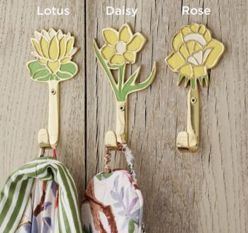 Hand Painted Solid Brass Flower Wall Hooks, 7 of 7