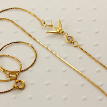 Swallow Necklace White Sapphire And Gold Vermeil, 3 of 4
