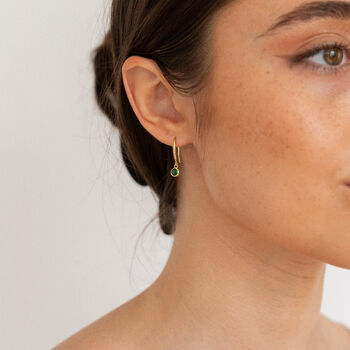 Gold Plated Emerald Stone Elegant Drop Earrings, 3 of 9