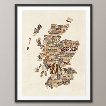 Scotland Cities Typography Map, 2 of 5