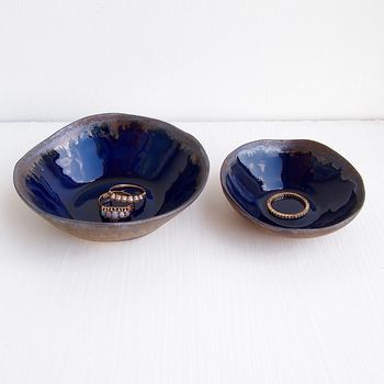 Handmade Navy Blue And Gold Ceramic Ring Dish, 2 of 10