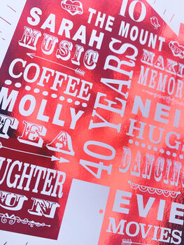 Personalised 40th Ruby Anniversary Foil Home Print, 3 of 3