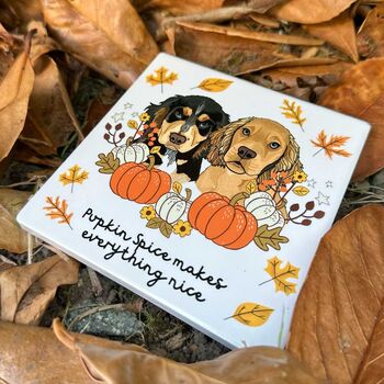 Personalised Pupkin Patch Dog Lover Ceramic Coaster, 2 of 10