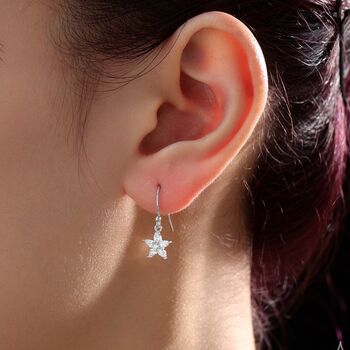 Sterling Silver Dainty Cz Flower Drop Dangle Earrings, 2 of 11