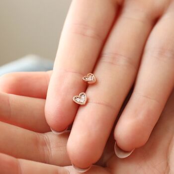 Tiny Crystal Heart Stud Earrings, 5 of 9