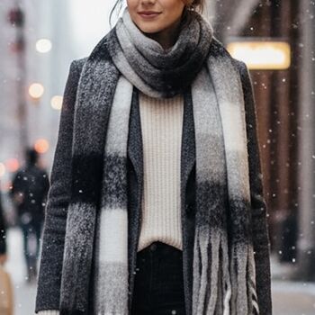 Soft Check Print Wool Blend Scarf, 11 of 12