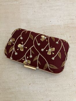 Maroon Raw Silk Handcrafted Clutch Bag, 3 of 6