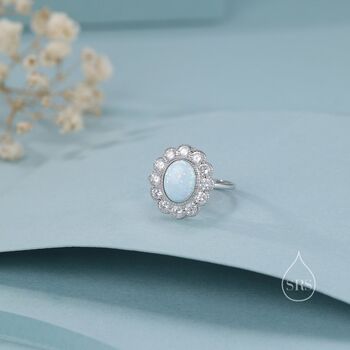 Sterling Silver Vintage Inspired Opal Cz Ring, 6 of 12