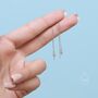 Extra Tiny Cz Starburst Threader Earrings In Sterling Silver, thumbnail 4 of 9
