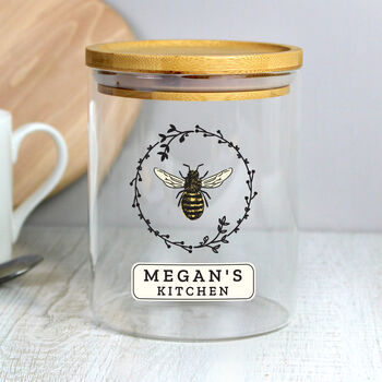 Bee Design Personalised Glass Jar Bamboo Lid, 7 of 7
