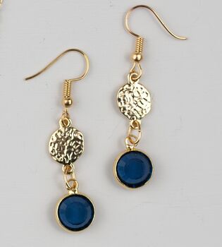 Gold Plated Filigree Disc Blue Sapphire Drop Earrings, 3 of 4