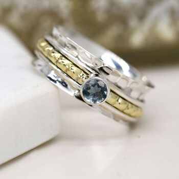 Personalised Blue Topaz Spinner Ring In Sterling Silver, 3 of 12