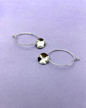 Mini Hammered Silver Disc Hoop Earrings, 2 of 4