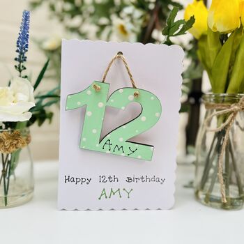 Personalised 12th Birthday Card Wooden Number Gift, 4 of 4