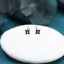 Sterling Silver Black Cz Flower Stud Earrings, thumbnail 4 of 12