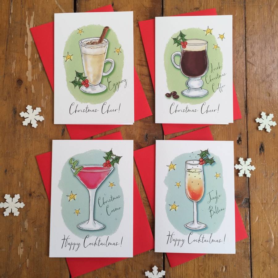 Sale Pack of Four Xmas Cocktail Cards with Recipes by arbee