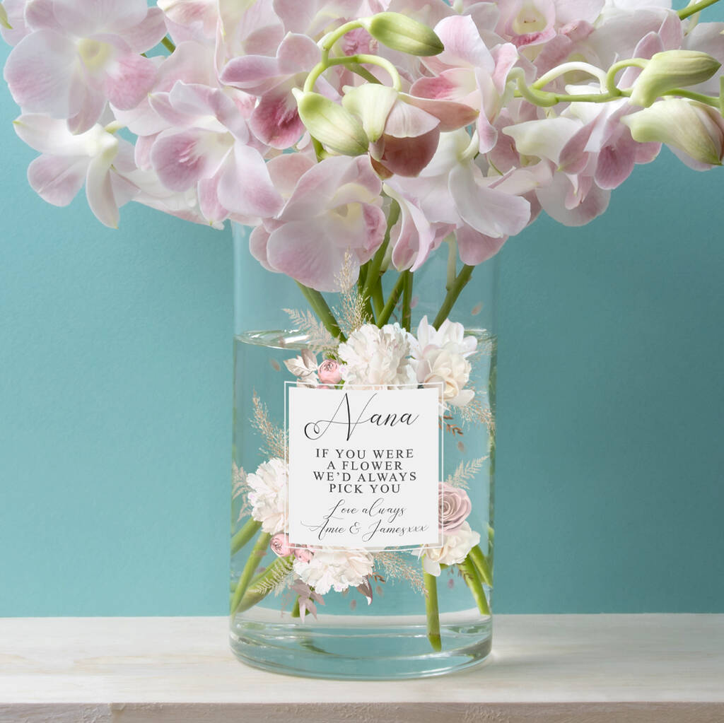 Personalised Watercolour Blush Flowers Glass Vase