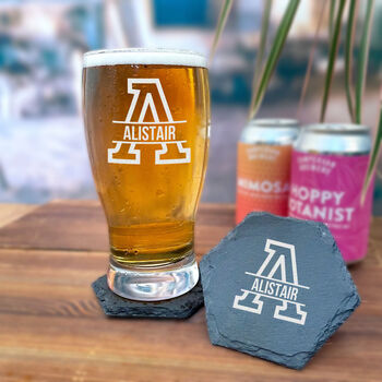Personalised Pint Glass W/ Coaster With Name Initial, 4 of 12