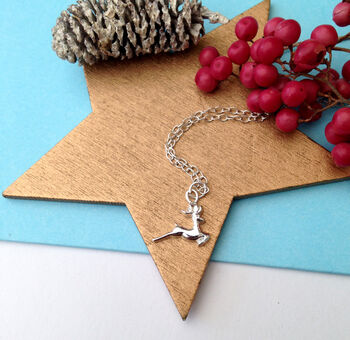 Personalised Sterling Silver Reindeer And Initial Star Christmas Necklace, 9 of 11