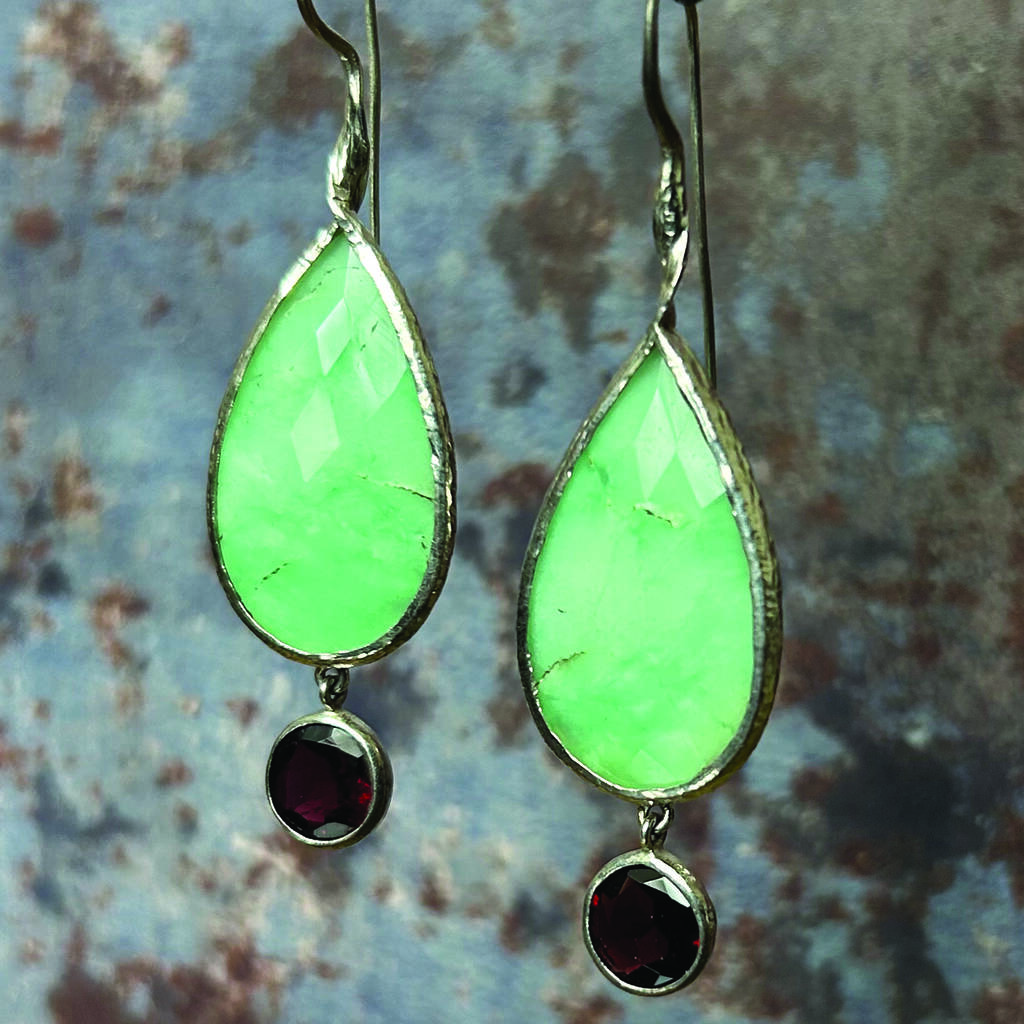 Peppa Earrings Chrysoprase, Garnet And Gold By Flora Bee