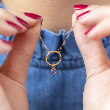 Minimalist Gold Circle Birthstone Charm Necklace, 4 of 11
