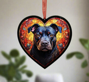Staffordshire Bull Terrier Stained Glass Effect Heart Suncatcher, 2 of 7