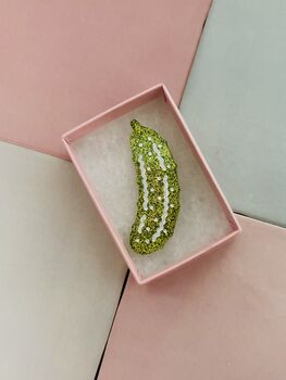 Green Pickle Glitter Resin Brooch / Gift For Pickle Lovers / Gherkin Inspired Jewellery / Dill Pickle Brooch, 4 of 6