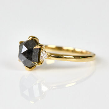 Hexagon Dark Salt And Pepper Diamond Engagement Ring, 2 of 4