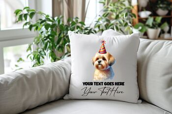 Personalised Shorthaired Lhasa Apso Birthday Party Cushion, 2 of 2