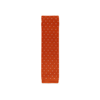 Men's Square End Knitted Tie With Dots | Orange, 3 of 5