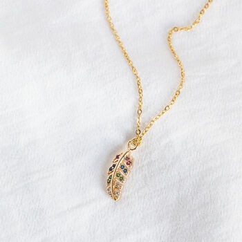 Dainty Multi Coloured Gold Plated Feather Necklace, 4 of 6