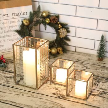 Three Copper Frame With Glass Candleholder Lantern, 3 of 7
