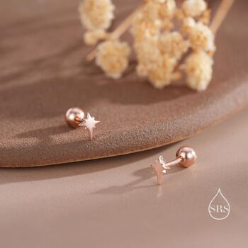 Sterling Silver Tiny Starburst Screw Back Earrings, 2 of 8