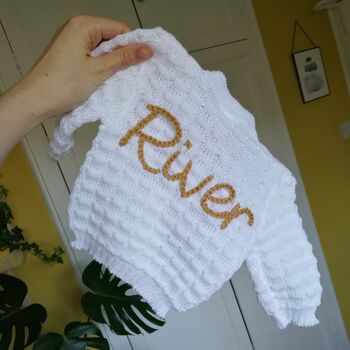 Hand Embroidered Personalised Baby Name Cardigan, 4 of 9