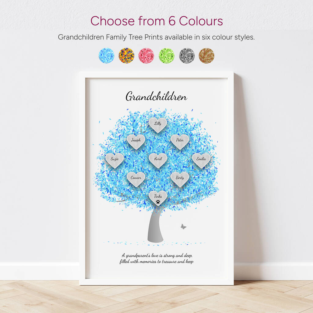 Personalised Grandchildren Tree Print Available In Six Colours, 1 of 11