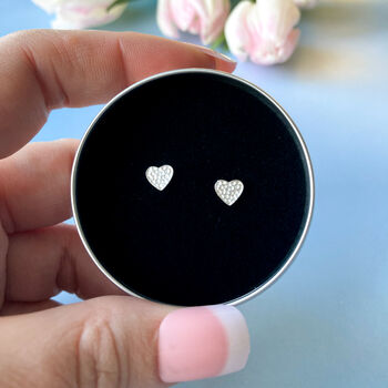 Valentine's Gift Silver Heart Studs In A Gift Tin, 3 of 10